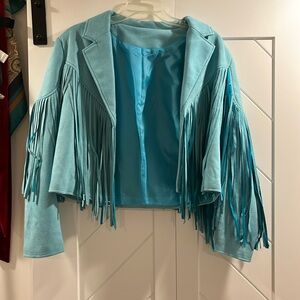 Turquoise suede fringe jacket